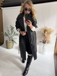 Koženkový Trenchcoat  Rosso-černý