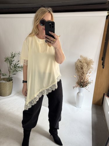 Tričko s čipkou-žltá