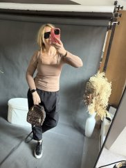 Tričko žebrované Elle-cognac