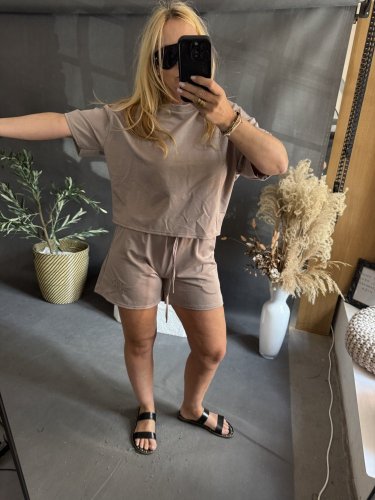 Souprava Tričko a šortky Bavlna-mocca