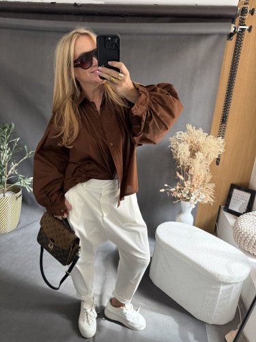 Košile oversize rukáv-hnědá