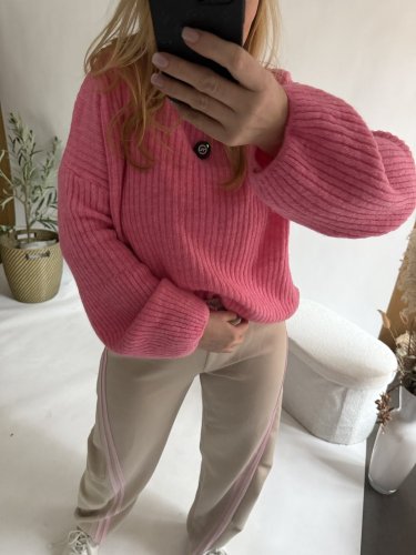 Svetr Bubble s oversize rukávem-růžový