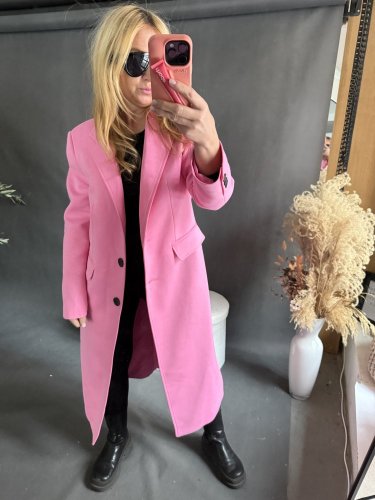 Kabát Jarní ve stylu dlouhého saka-růžový