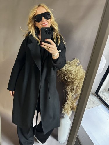 Kabát Sun s páskem-černý