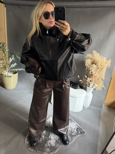 Kalhoty koženka Soka-hnědé