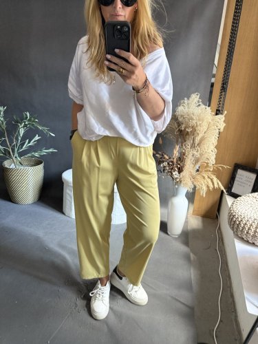 Kalhoty SUN s řasením 3/4 délka-žluté