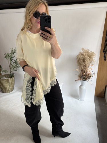 Tričko s čipkou-žltá