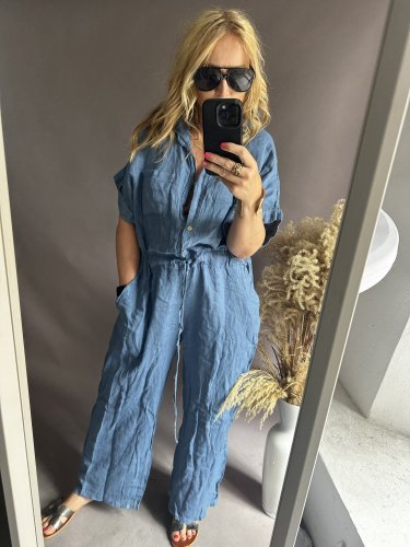 Ľanový Overal Joy-modrý