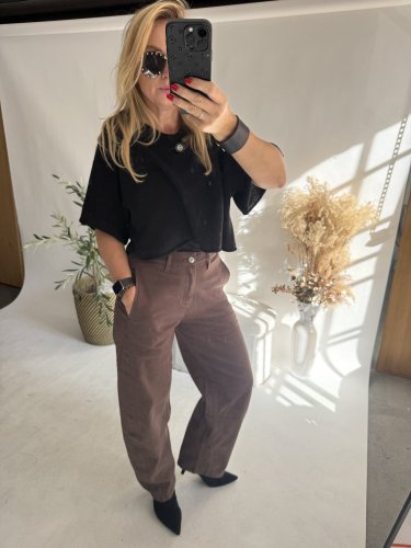 Nohavice Emma dlhé barrel jeans-hnedé