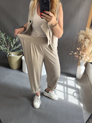 Nohavice SUN s riasením 3/4  dĺžka-béžové