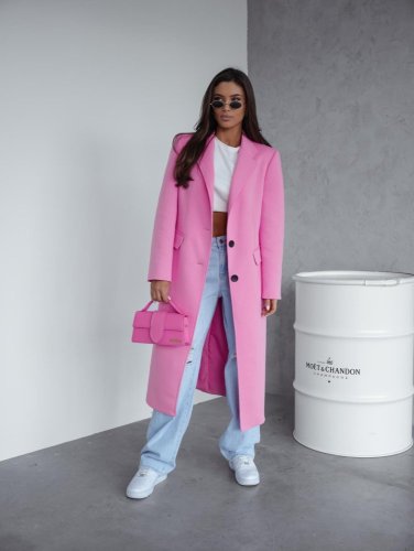 Kabát Jarní ve stylu dlouhého saka-růžový