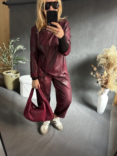 Kabátek SUN leather/semiš optika-vínová