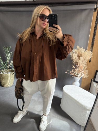 Košile oversize rukáv-hnědá