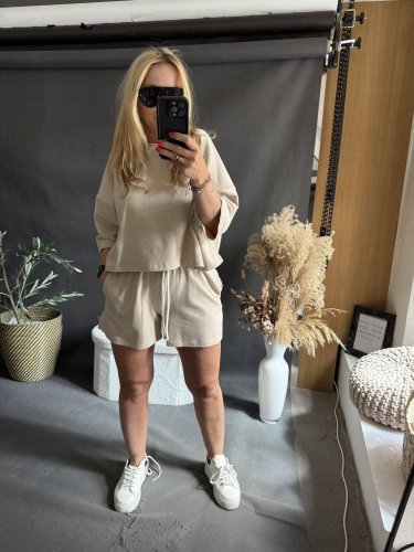 Crop mikina a šortky Gusto-béžová