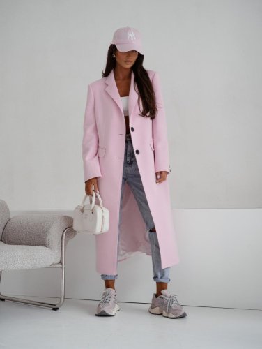 Kabát Jarní ve stylu dlouhého saka-světle růžový
