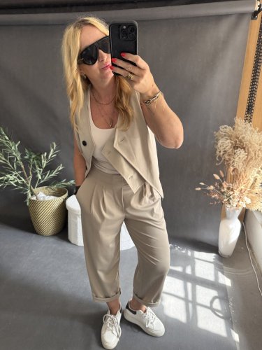 Nohavice SUN s riasením 3/4  dĺžka-béžové