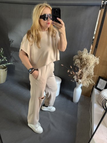 Tepláková súprava Crop-béžová