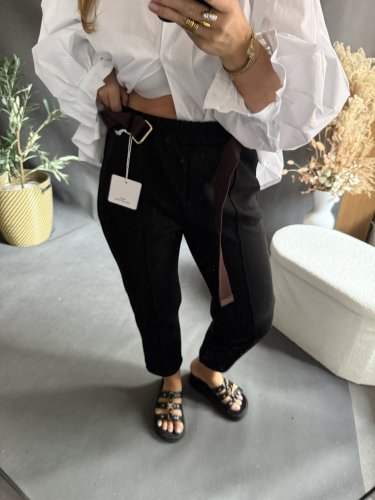 Nohavice s opaskom Italy-čierné