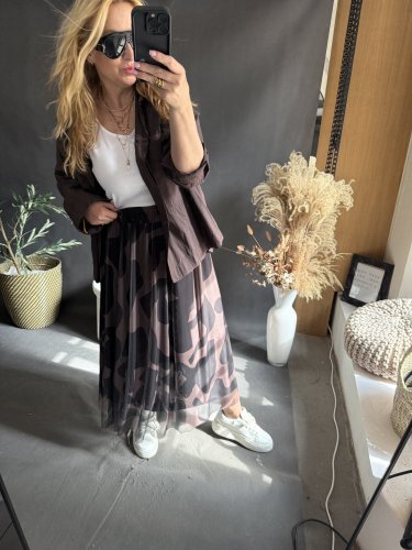 Tylová sukňa vzor-čierna