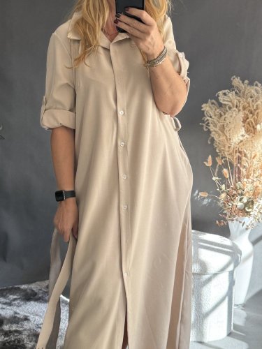 Šaty košilové dlouhé béžové