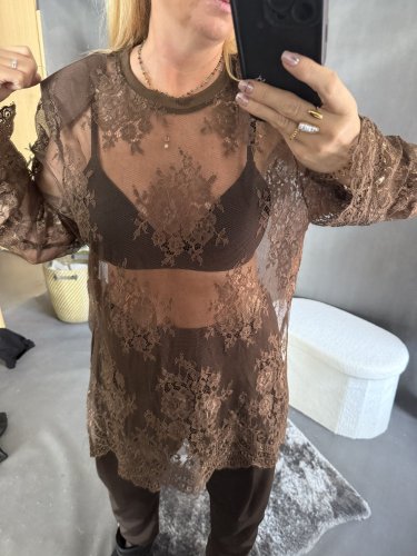 Tričko oversize lase priehľadné-hnedá