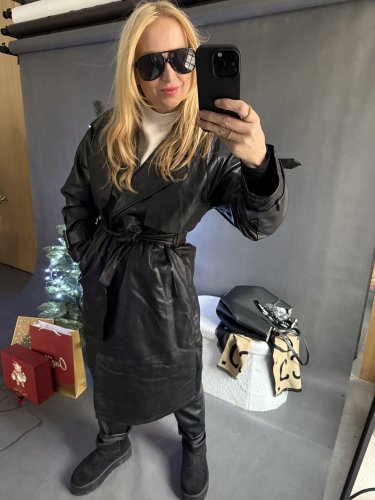 Koženkový Trenchcoat  Rosso-černý