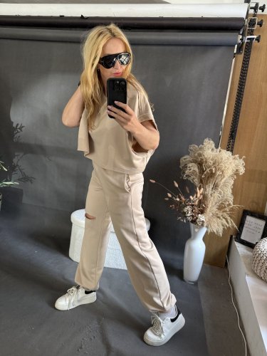 Tepláková súprava Crop-béžová