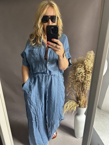 Ľanový Overal Joy-modrý