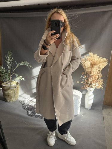 Kabát Sun s páskem-krémový