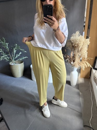 Kalhoty SUN s řasením 3/4 délka-žluté