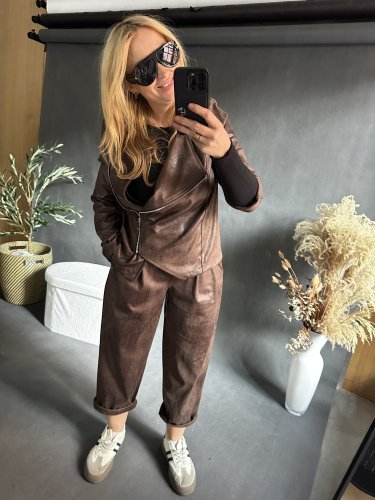 Kabátek SUN leather/semiš optika-hnědá