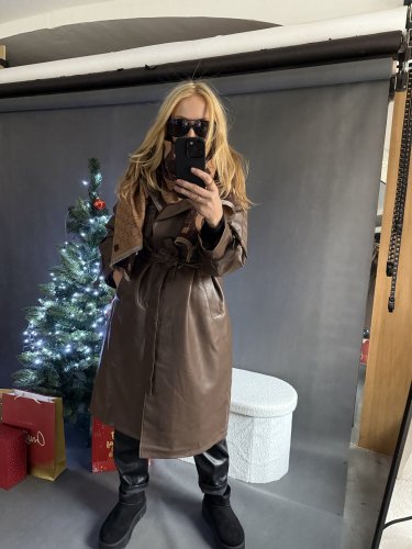 Koženkový Trenchcoat  Rosso-hnědý