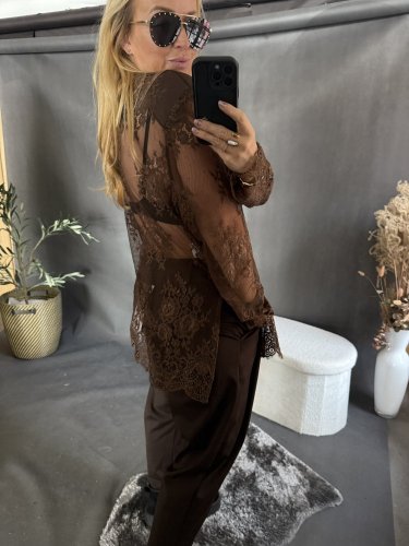 Tričko oversize lase priehľadné-hnedá