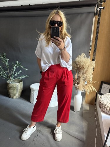 Kalhoty SUN s řasením 3/4 délka-červené