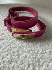 Pásek kožený posuvný se zlatou sponou-růžový
