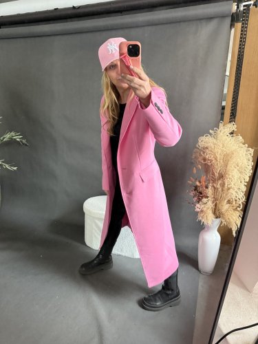 Kabát Jarní ve stylu dlouhého saka-růžový