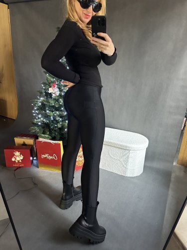 BODYSLIM LEGÍNY S PROŠITÍM a zipem - ČERNÁ- - Velikost: S