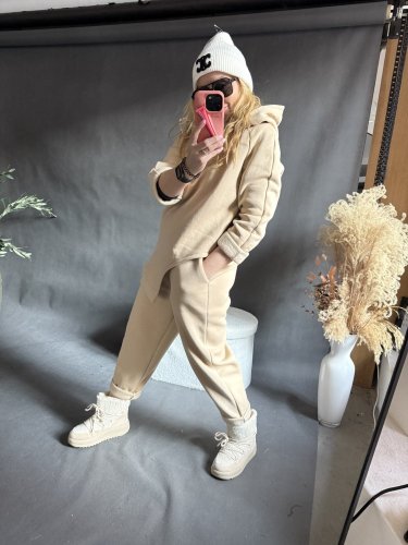 Mikina s kapucí na postavu XS-M-béžová