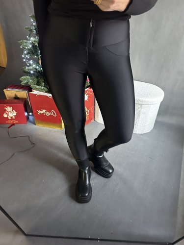 BODYSLIM LEGÍNY S PROŠITÍM a zipem - ČERNÁ- - Velikost: S