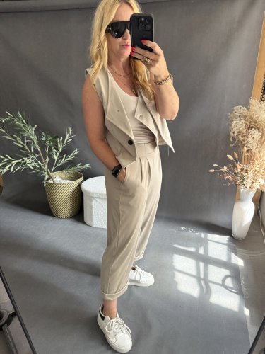 Nohavice SUN s riasením 3/4  dĺžka-béžové