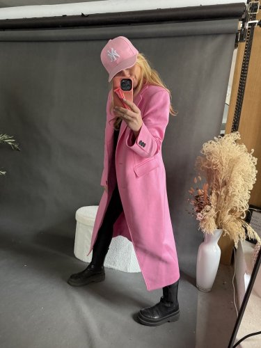 Kabát Jarní ve stylu dlouhého saka-růžový