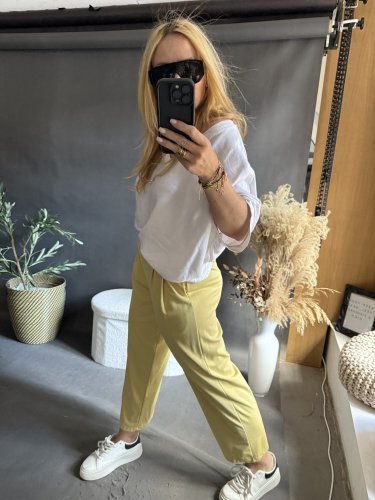 Kalhoty SUN s řasením 3/4 délka-žluté