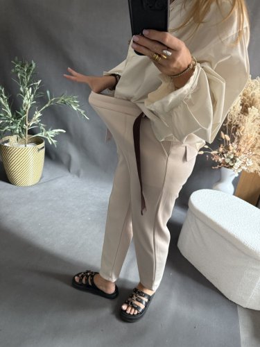 Nohavice s opaskom Italy-béžové