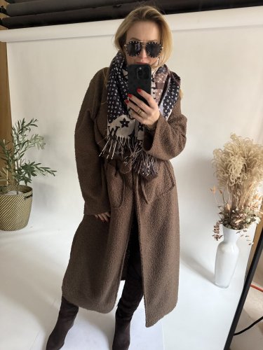 Kabát s opaskom Jane-hnedý