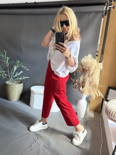 Kalhoty SUN s řasením 3/4 délka-červené