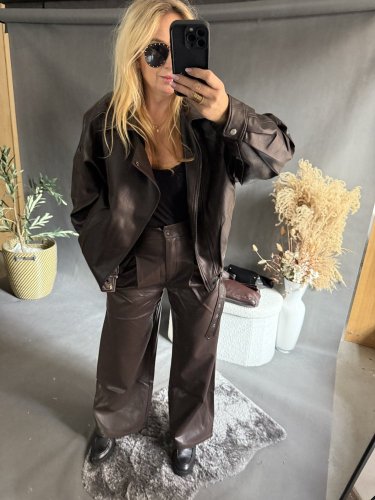 Kalhoty koženka Soka-hnědé