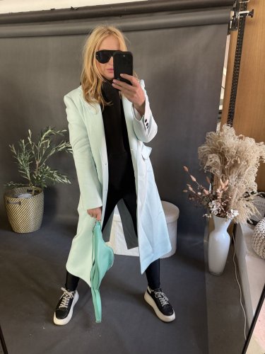 Kabát Jarní ve stylu dlouhého saka-mint-