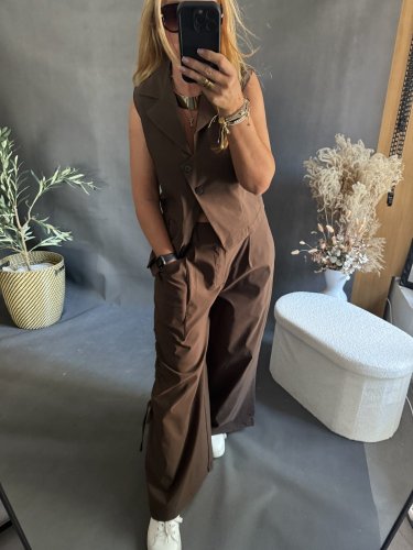 Nohavice so šnúrkou Sun hnedé