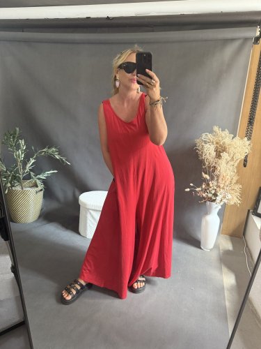 Overal SUN bavlna Oversize-čiervený