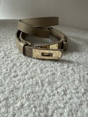 Pásek kožený posuvný se zlatou sponou-béžový